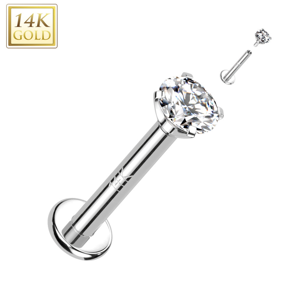 Šperky4U Zlatý piercing do brady - labreta zirkon, Au 585/1000 - ZL01245-1206-WG