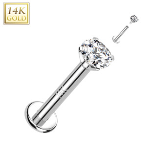 Zlatý piercing do brady - labreta zirkon, Au 585/1000