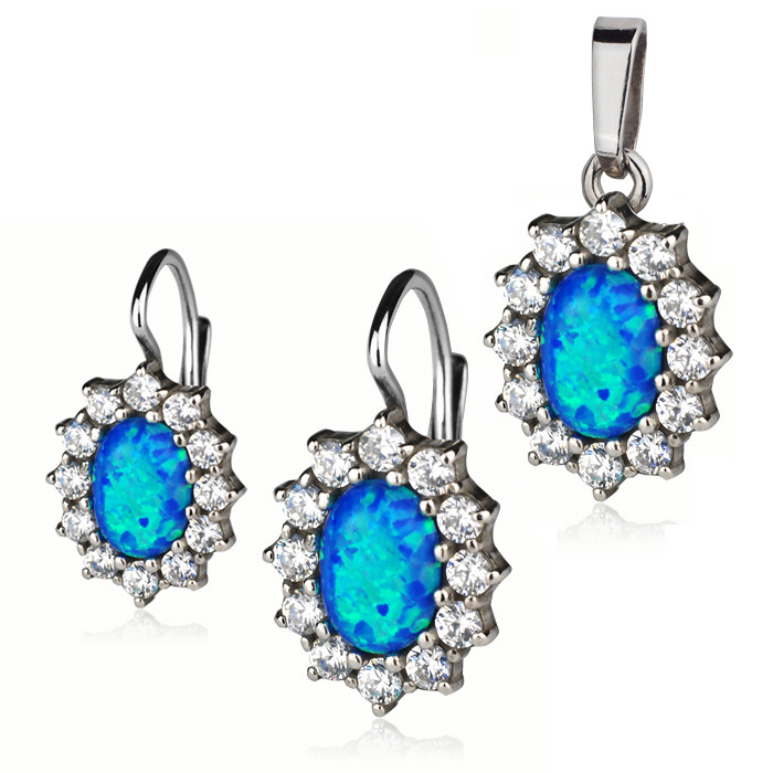 Šperky4U Stříbrný set se zirkony a modrým opálem - ZB3500-OP05