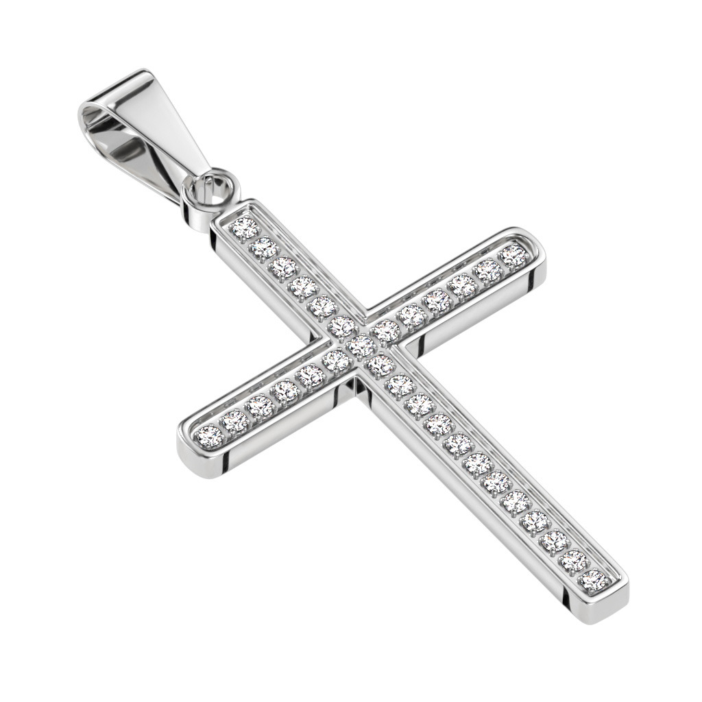 Šperky4U Ocelový přívěšek - kříž se zirkony - OPP1903-ST