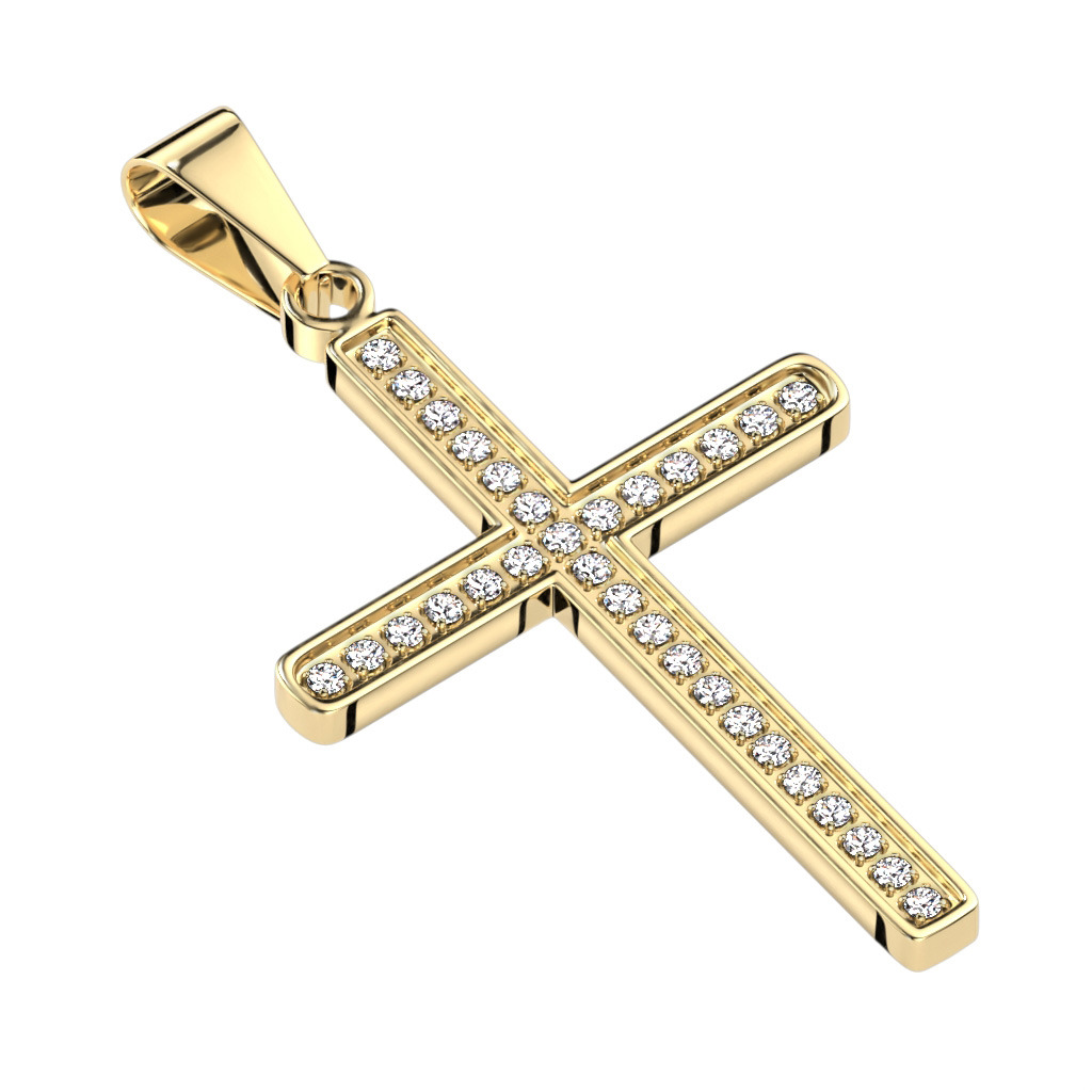 Šperky4U Zlacený ocelový přívěšek - kříž se zirkony - OPP1903-GD