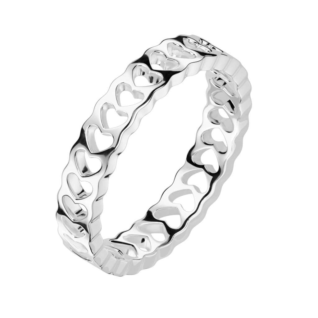 Šperky4U Ocelový prsten se srdíčky - velikost 49 - OPR1914-49