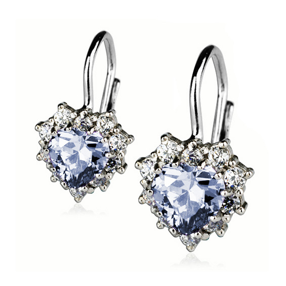 Šperky4U Stříbrné náušnice srdíčka, čiré + světle modré zirkony - ZB53751-CLB
