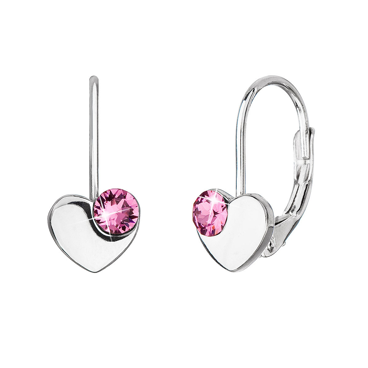 EVOLUTION GROUP CZ Stříbrné náušnice srdíčka se Swarovski krystaly, Rose - 31299.3 Rose