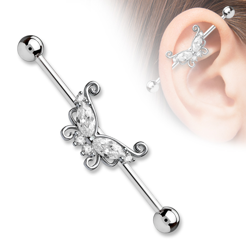 Šperky4U Industrial piercing s motýlem - ID01037-C