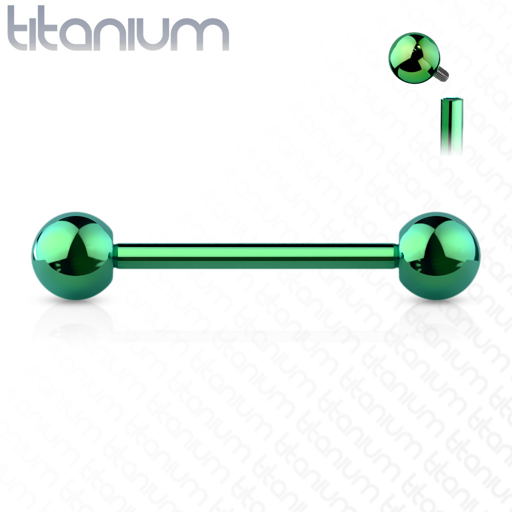 Šperky4U Piercing do jazyku TITAN, zelená barva - TIT1053G