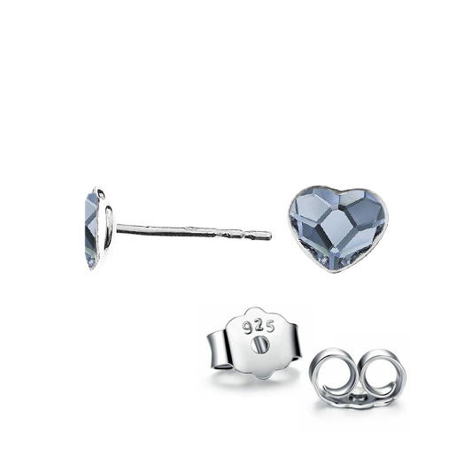 NUBIS® Stříbrné náušnice se srdcem Crystals from Swarovski, Denim Blue - NB-0203-DB