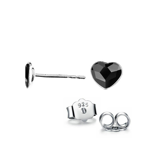 NUBIS® Stříbrné náušnice se srdcem Crystals from Swarovski, Jet Black - NB-0203-JB