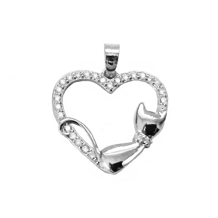 Šperky4U Stříbrný přívěšek srdíčko s kočkou - ZB81359