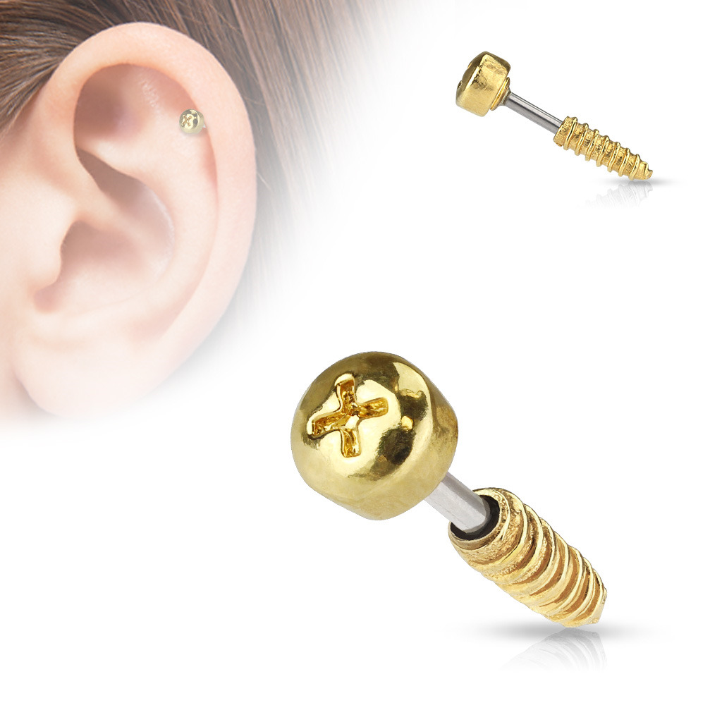 Šperky4U Cartilage piercing do ucha šroub, barva zlatá - CP1008-GD