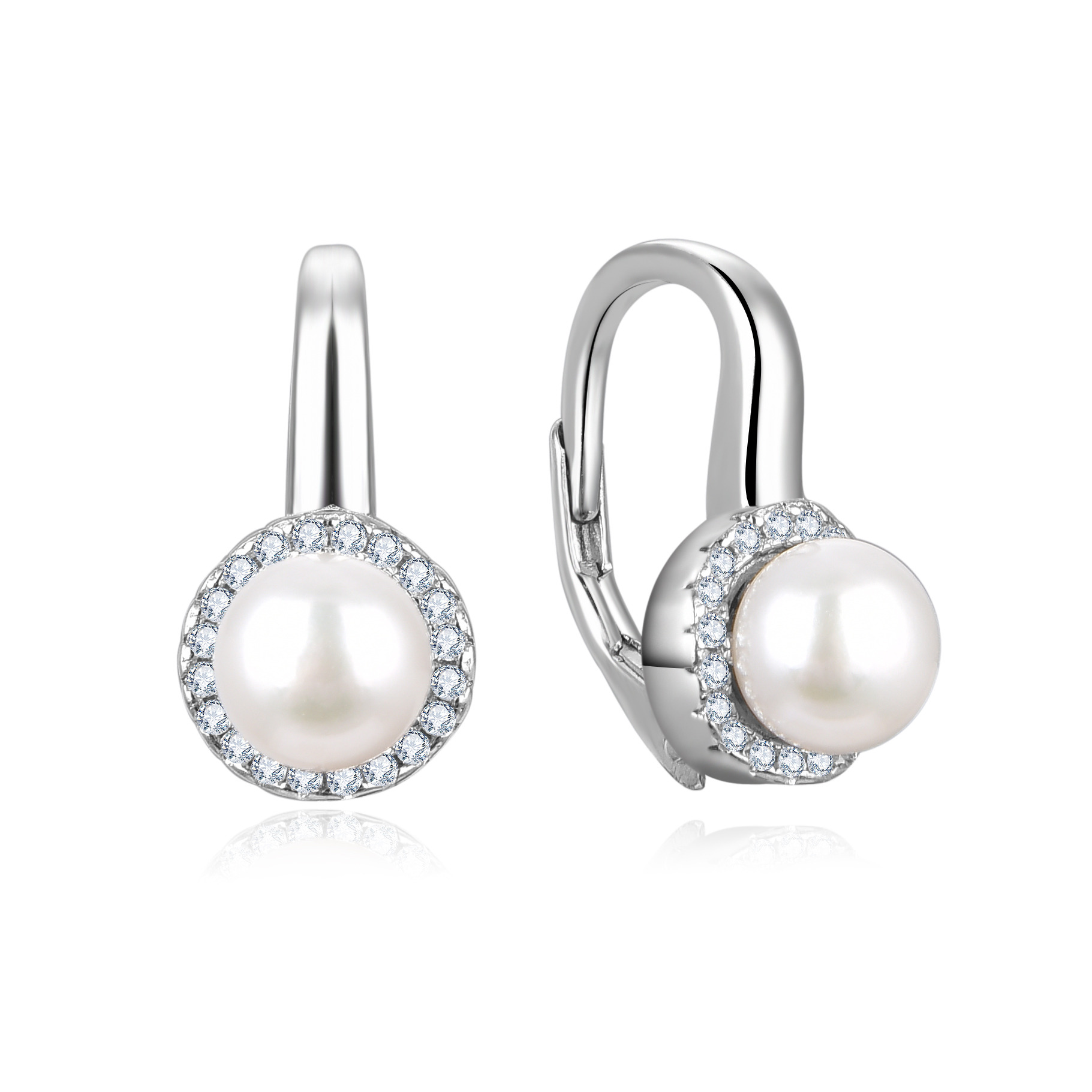 NUBIS® Stříbrné perlové náušnice se zirkony - NB-3448