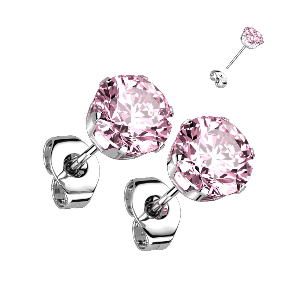 Šperky4U Ocelové náušnice - růžové zirkony 6 mm - OPN1600