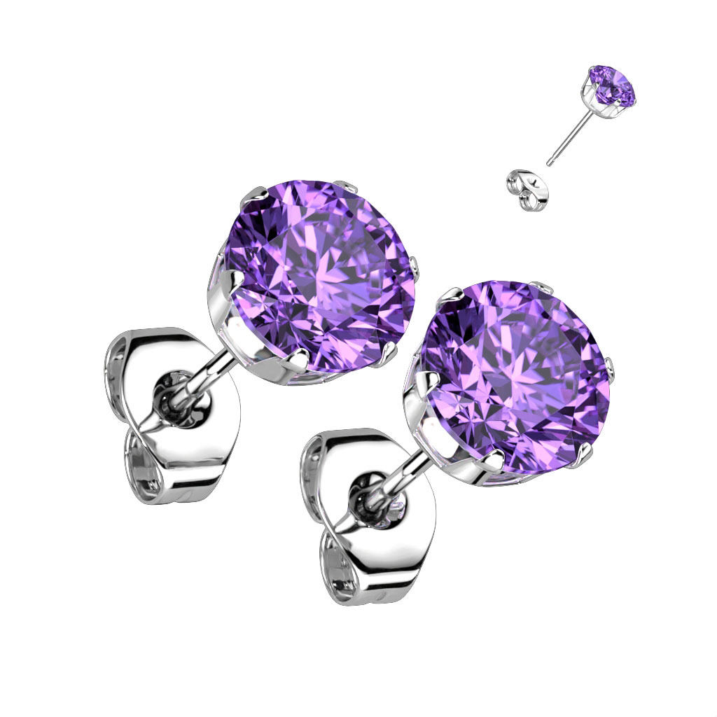 Šperky4U Ocelové náušnice - světle fialové zirkony 6 mm - OPN1598