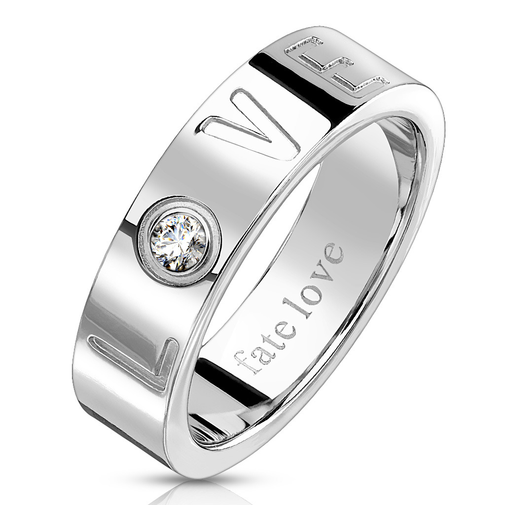 Šperky4U Ocelový prsten LOVE se zirkonem - velikost 57 - OPR1729-67