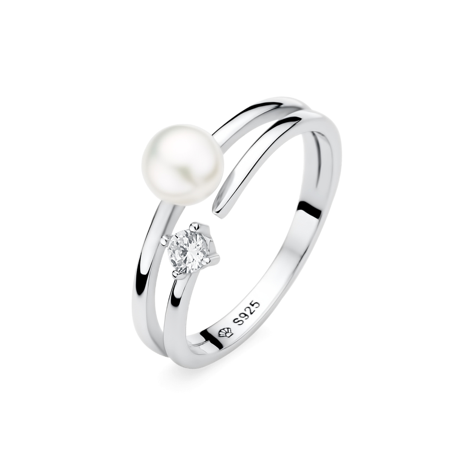 GAURA Stříbrný prsten s perlou a zirkonem - velikost 52 - GA4016W-52