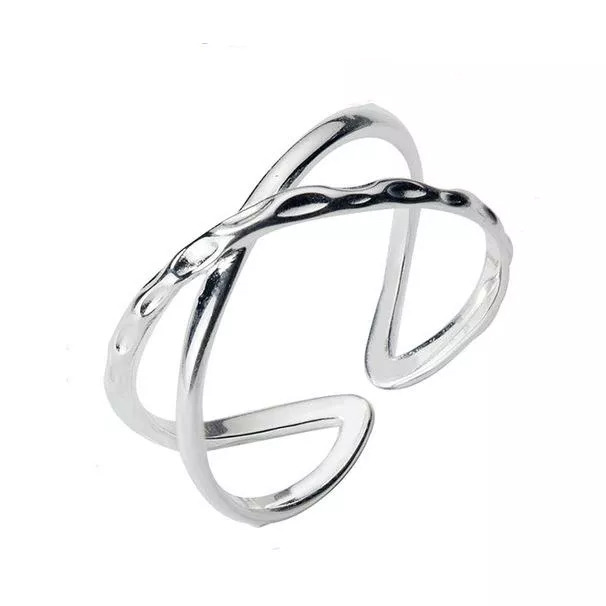 NUBIS® Překřížený stříbrný prsten tepaný - velikost universální - NB-5008