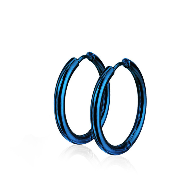 Modré oceľové náušnice - kruhy 15 mm
