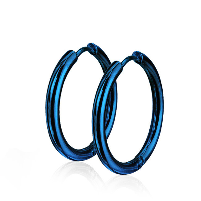Modré oceľové náušnice - kruhy 21 mm