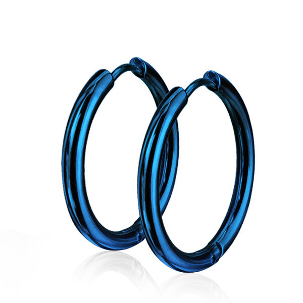 Modré oceľové náušnice - kruhy 25 mm