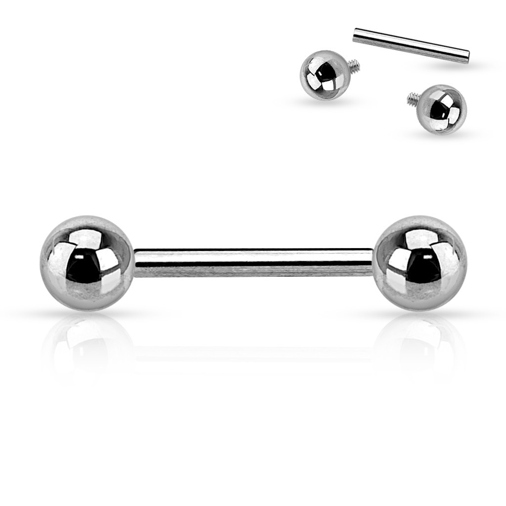 Piercing titán, 1,2 x 8 mm, guličky 3 mm