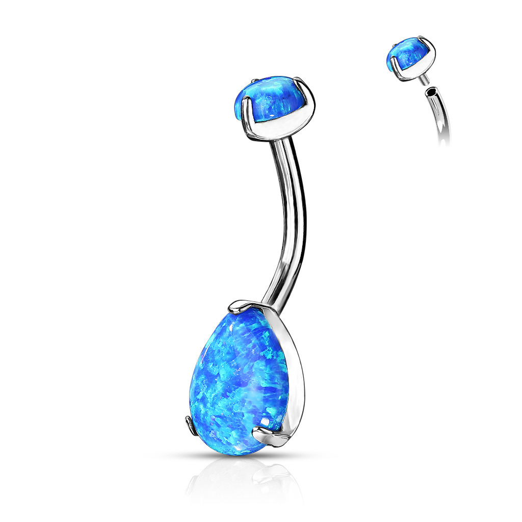 Šperky4U Piercing do pupíku - TITAN, modrý opál - TIT1122-OP05