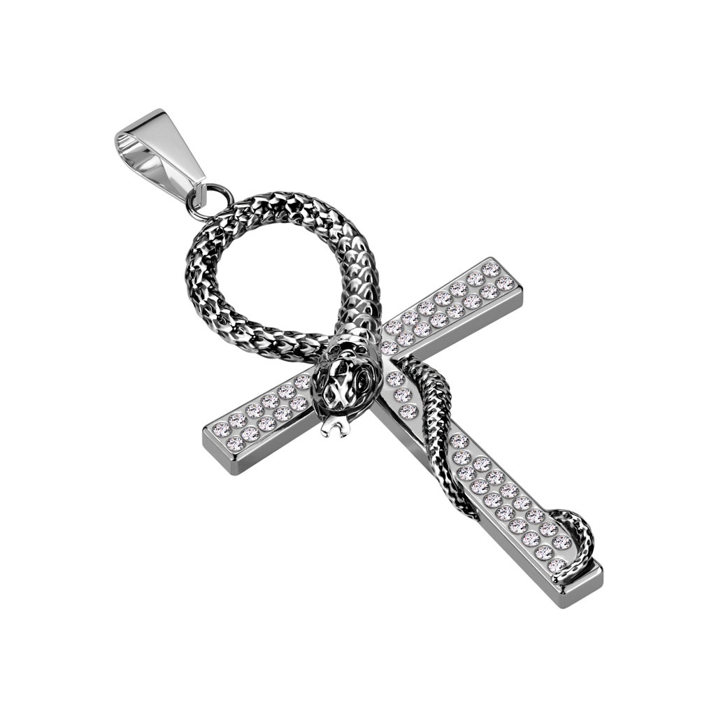 Šperky4U Ocelový přívěšek - kříž se zirkony - OPP1909-ST