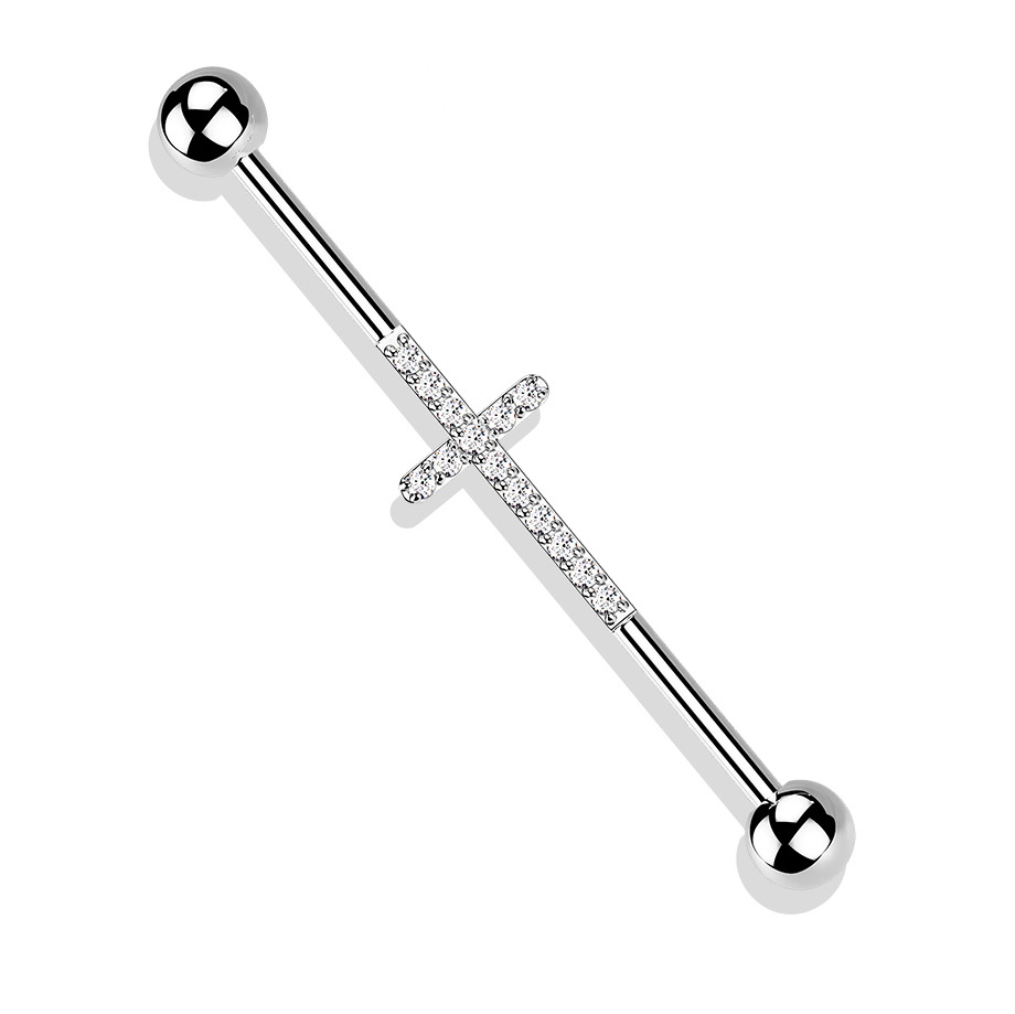 Šperky4U Industrial piercing TITAN - kříž - TIT1140