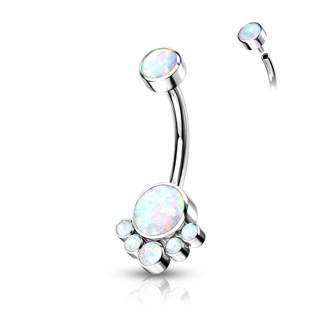 Šperky4U Piercing do pupíku - TITAN, bílý opál - TIT1105-OP17