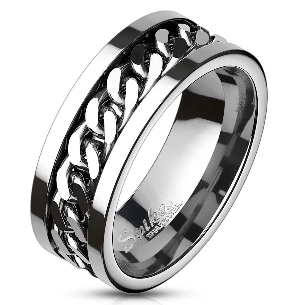 Šperky4U Pánský ocelový prsten řetěz - velikost 62 - OPR0144-62