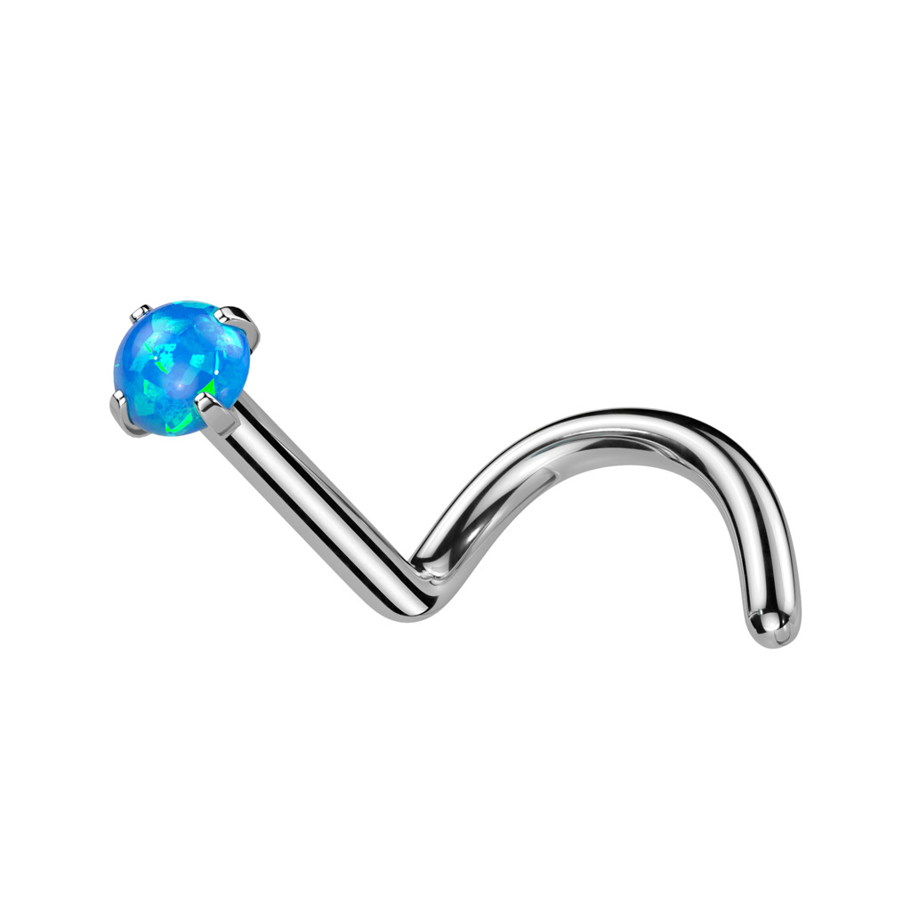 Šperky4U Zahnutý piercing do nosu - TITAN, opál - TIT1054-OP05