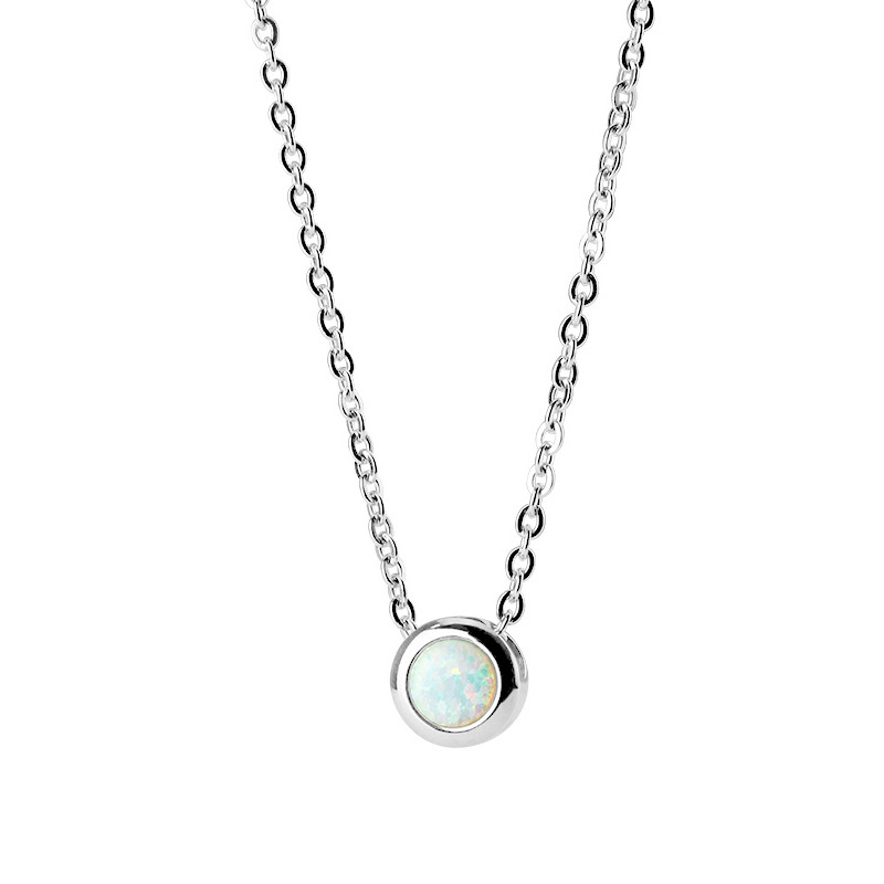 Šperky4U Ocelový náhrdelník s opálem bílé barvy - OPD0011-OP17