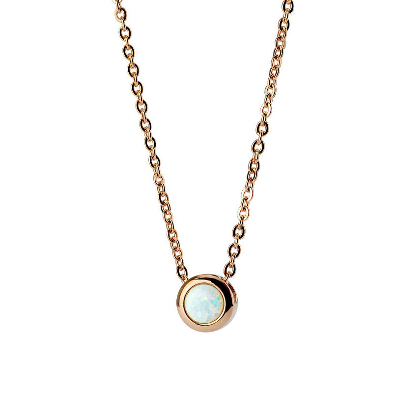 Šperky4U Zlacený ocelový náhrdelník s opálem bílé barvy - OPD0012-OP17