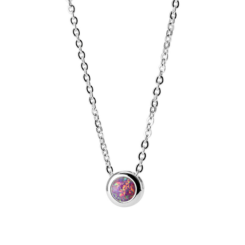 Šperky4U Ocelový náhrdelník s opálem růžové barvy - OPD0011-OP22