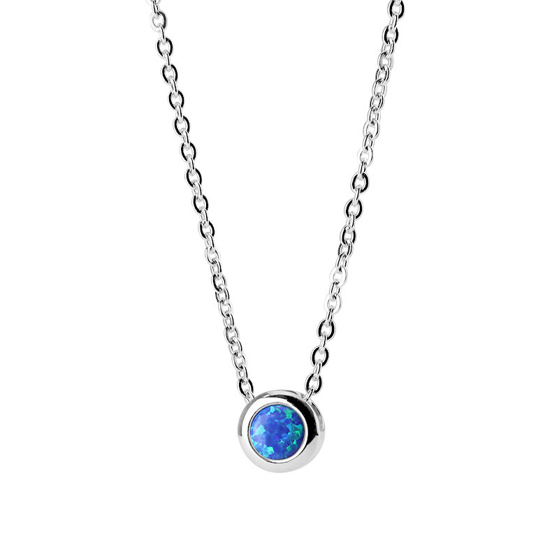 Šperky4U Ocelový náhrdelník s opálem modré barvy - OPD0011-OP05
