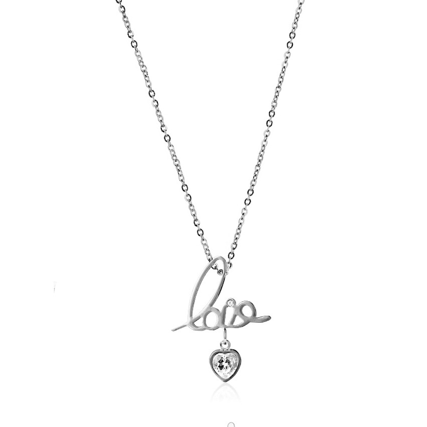 Šperky4U Dámský ocelový náhrdelník s přívěškem "love" - OPD0085-ST