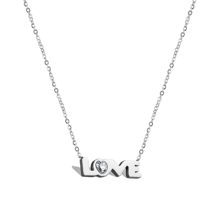 Šperky4U Dámský ocelový náhrdelník s přívěškem "love" - OPD0086-ST