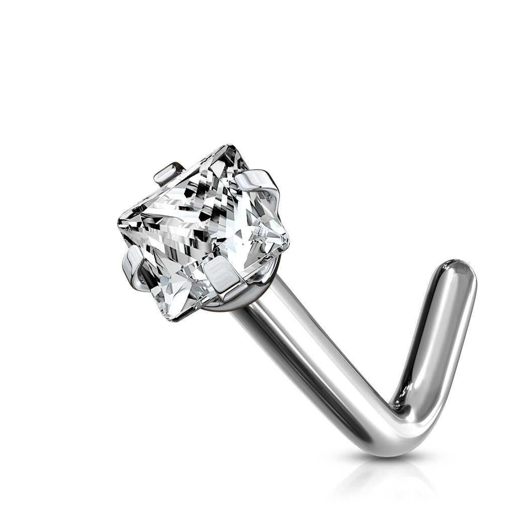 Šperky4U Zahnutý piercing do nosu - titan, čirý kamínek - TIT1040-C