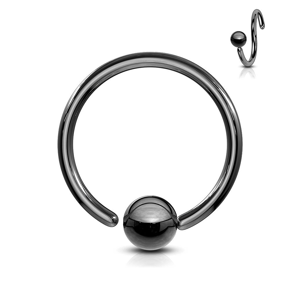 Šperky4U Piercing - kruh černý, rozměr 1,6 x 6 mm, kulička 3 mm - K1002K-16063
