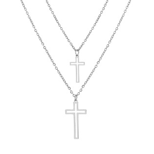 OPD0318-ST Dvojitý ocelový náhrdelník s křížky