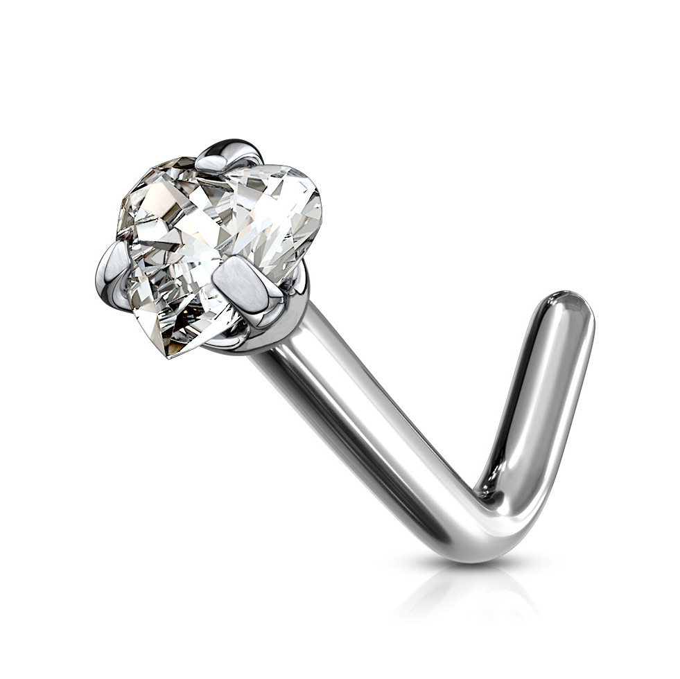 Šperky4U Zahnutý piercing do nosu - titan srdíčko, čirý kamínek - TIT1042-C