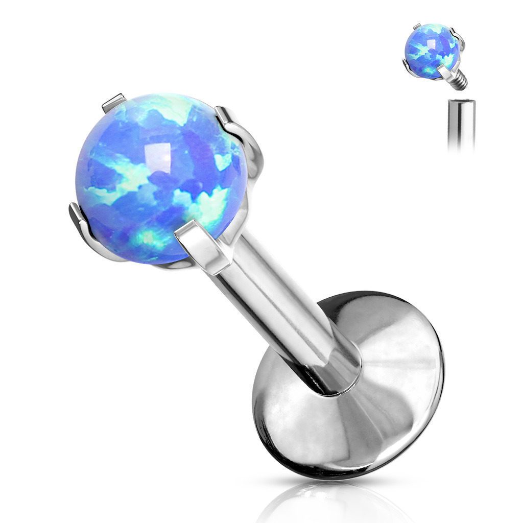 Šperky4U Piercing do brady - labreta titan, 1,2 x 8 mm, opál 3 mm - TIT1041-12083
