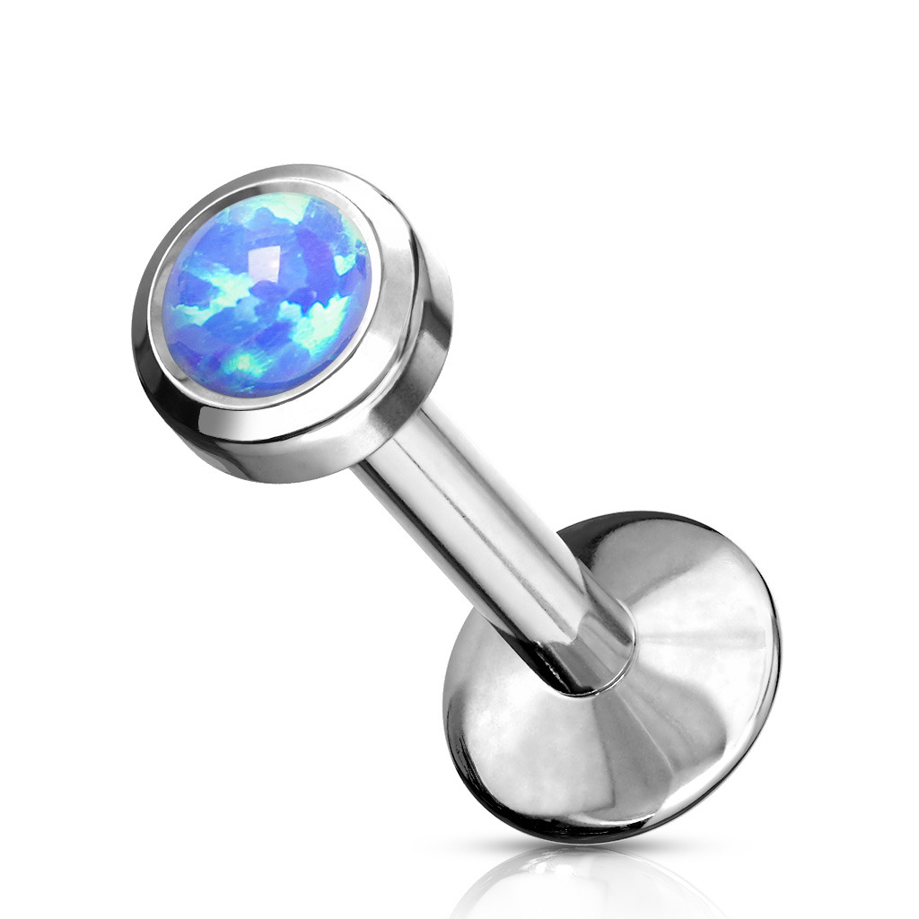 Šperky4U Piercing do brady - labreta titan, 1,2 x 8 mm, opál 3 mm - TIT1039-12083