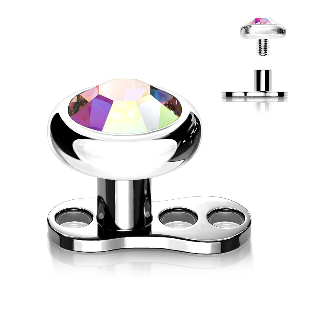 Kompletný microdermal piercing 1,2 mm - dúhový kamienok 4 mm