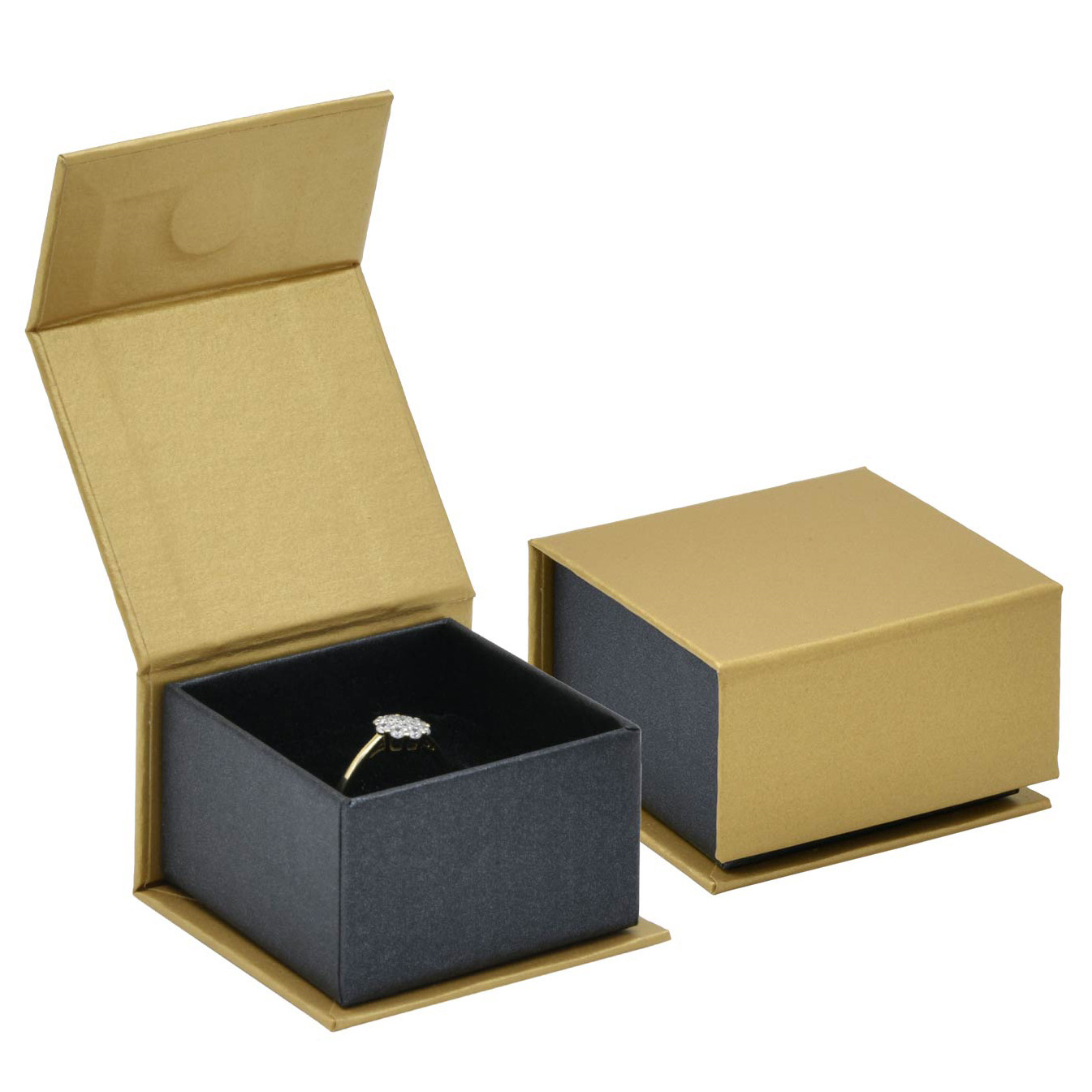 Šperky4U Dárková krabička na prsten zlatá/černá - KR0540
