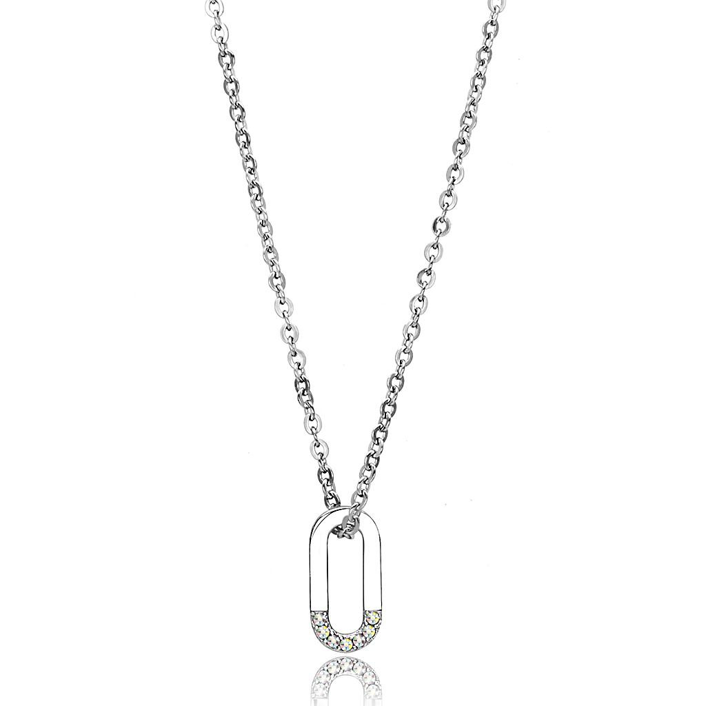 Šperky4U Ocelový náhrdelník oválek se zirkony - OPD0327