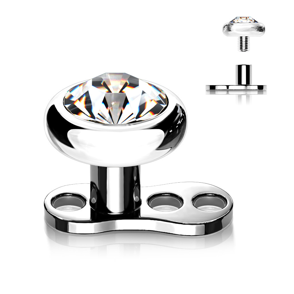 Kompletný microdermal piercing 1,2 mm - číry kamienok
