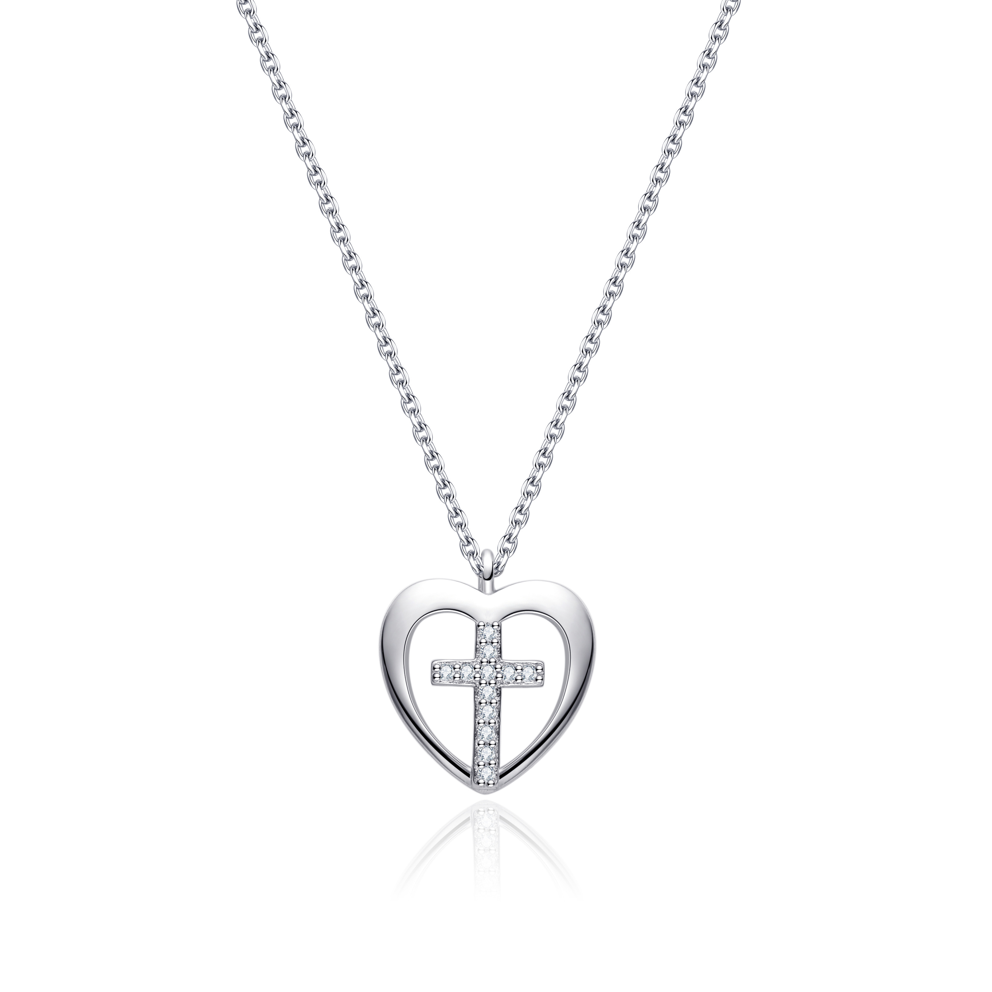 NUBIS® Střibrný náhrdelník srdce s křížkem - NB-2349