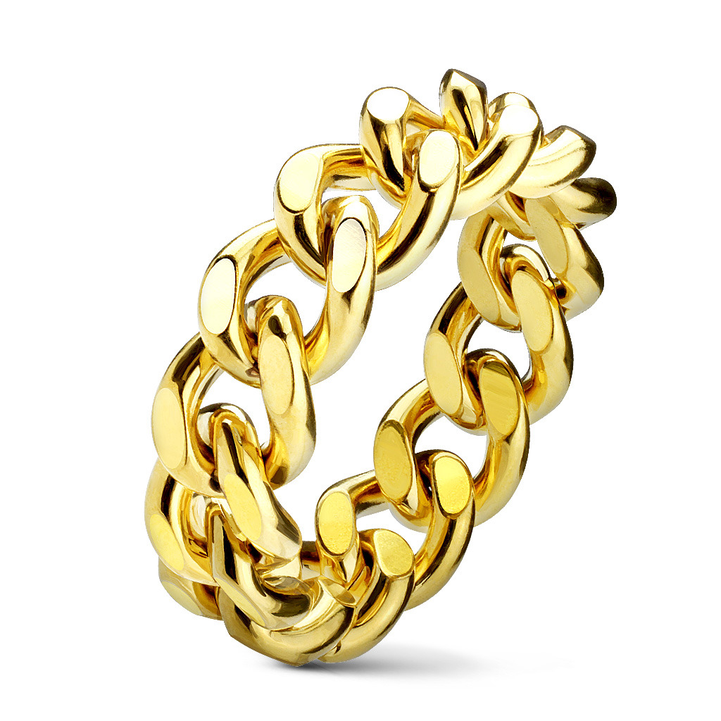 Šperky4U Zlacený ocelový prsten - řetěz, vel. 70 - velikost 70 - OPR1710-70