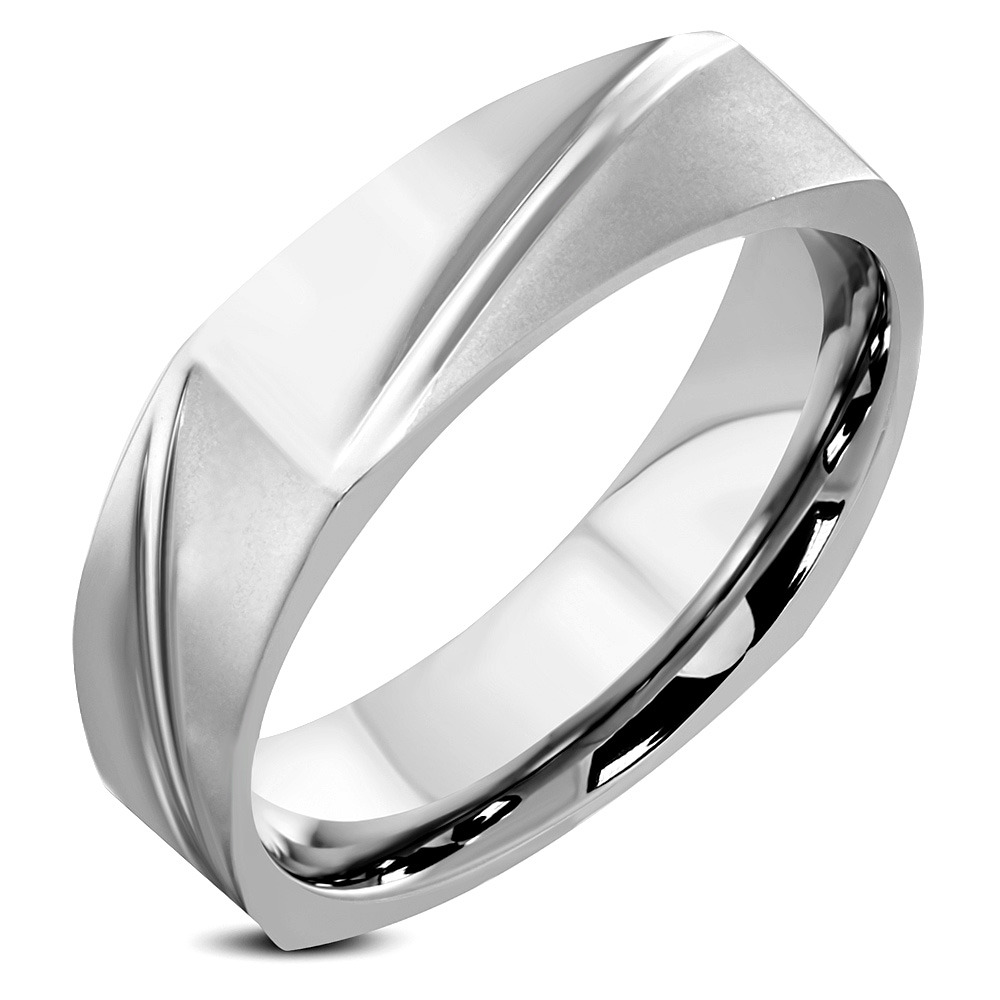 Šperky4U Hranatý ocelový prsten, šíře 3 mm, vel. 55 - velikost 55 - OPR1828-7-55