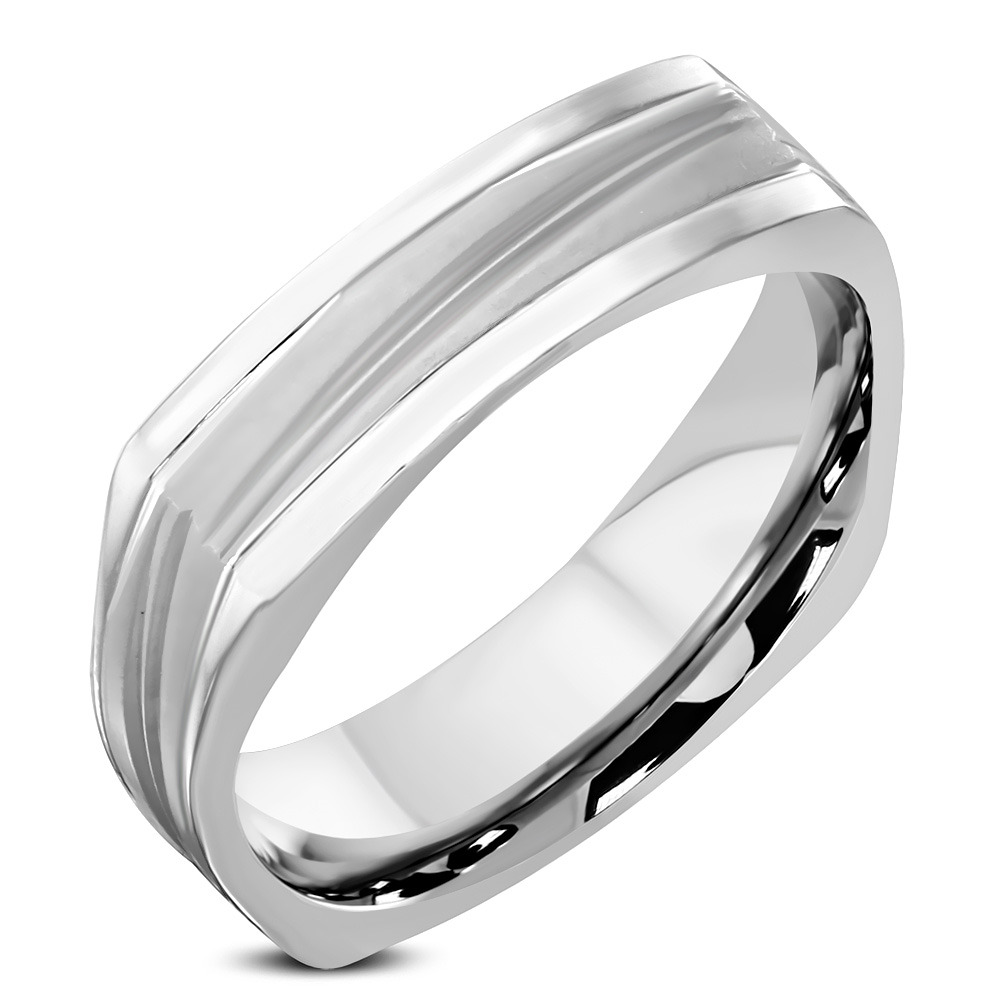 Šperky4U Hranatý ocelový prsten, šíře 3 mm, vel. 68 - velikost 68 - OPR1826-7-68
